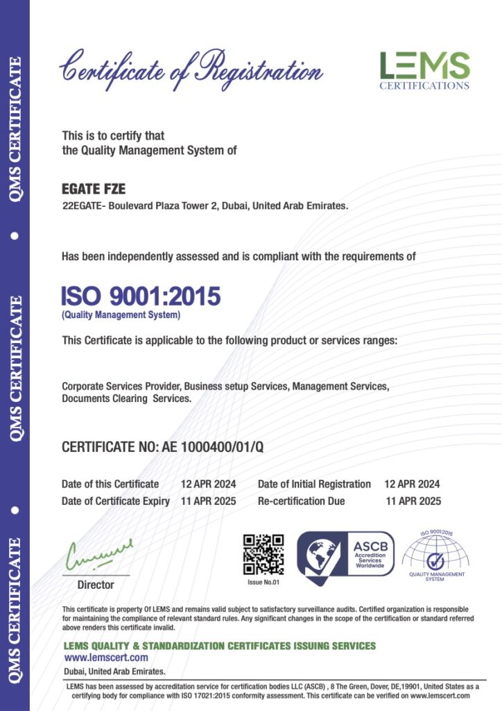 EGATE ISO Certificate - Quality Management System